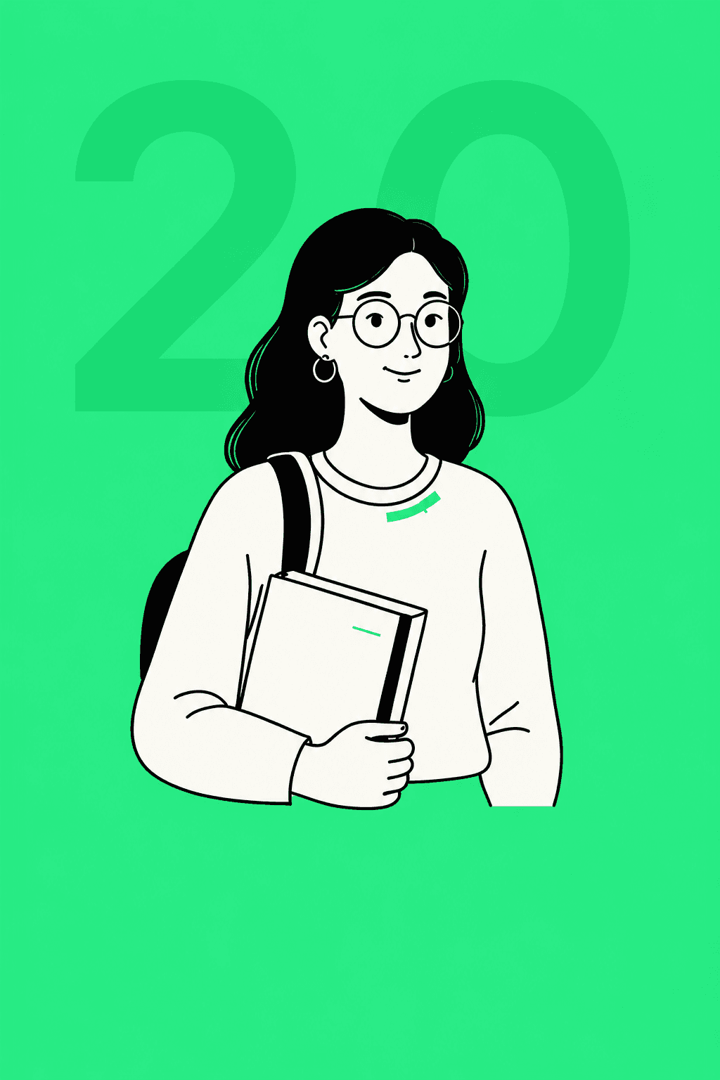 Ilustración de Andrea, estudiante de Ingeniería, sosteniendo sus cuadernos